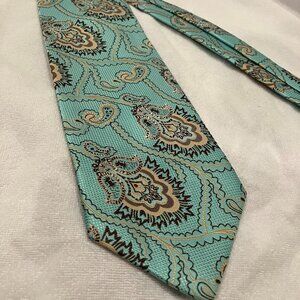 Verse 9 Haute Couture Silk Necktie with Pocket Square - Turquoise, Brown and Tan